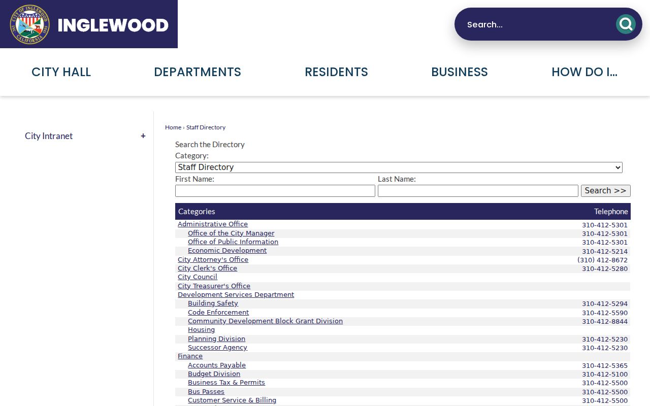 Inglewood people directories city staff category page