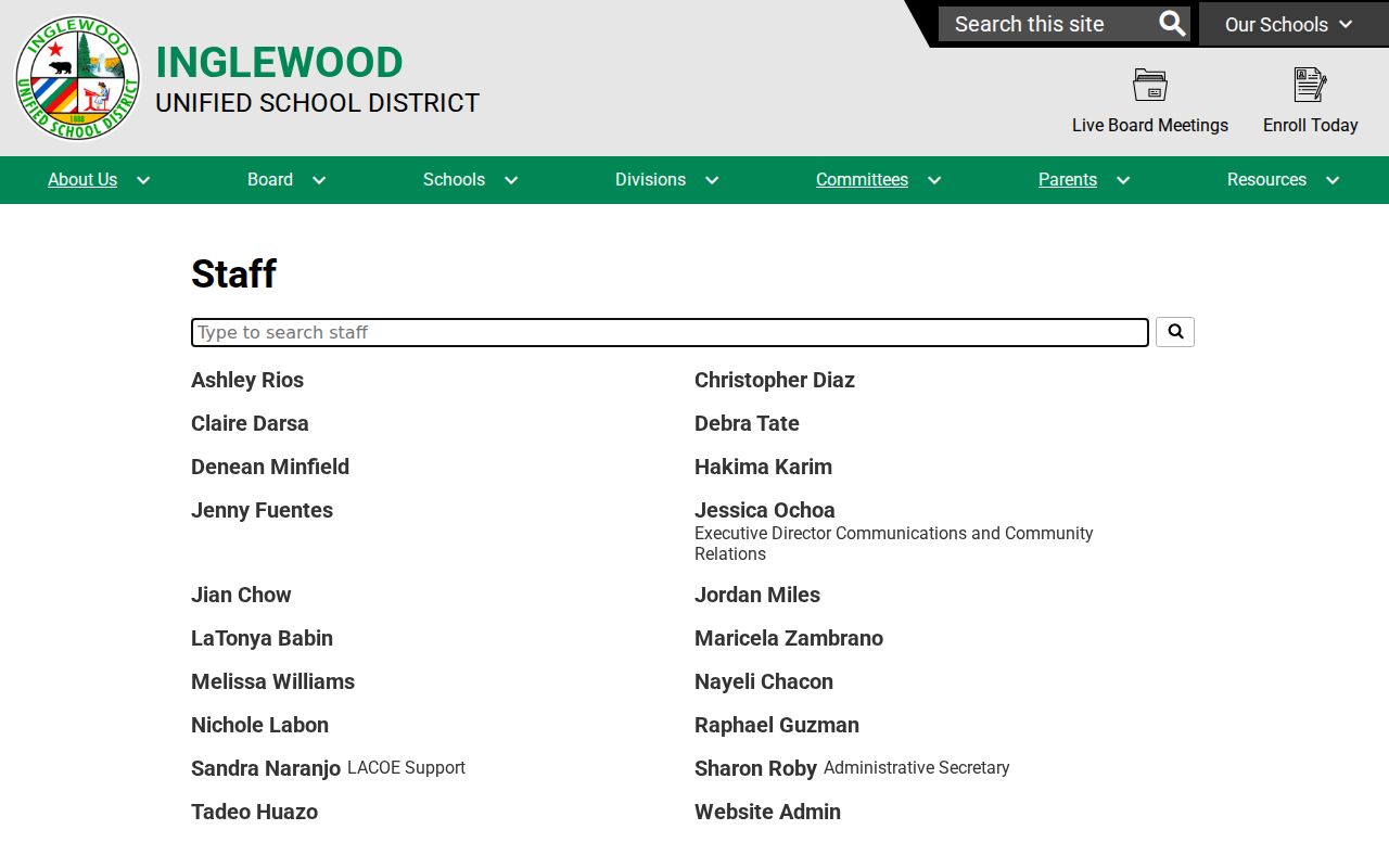 Inglewood people directories school district staff search