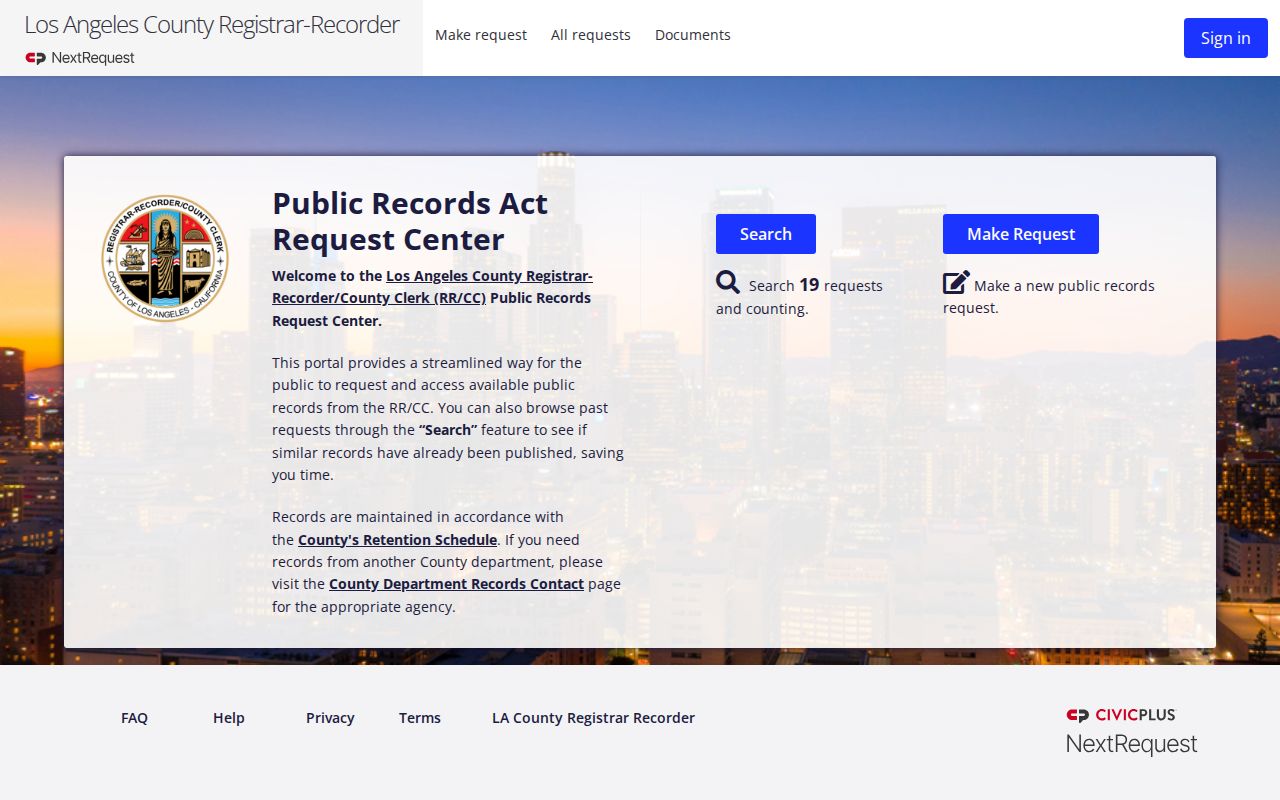 Inglewood public records request center for Los Angeles County RRCC